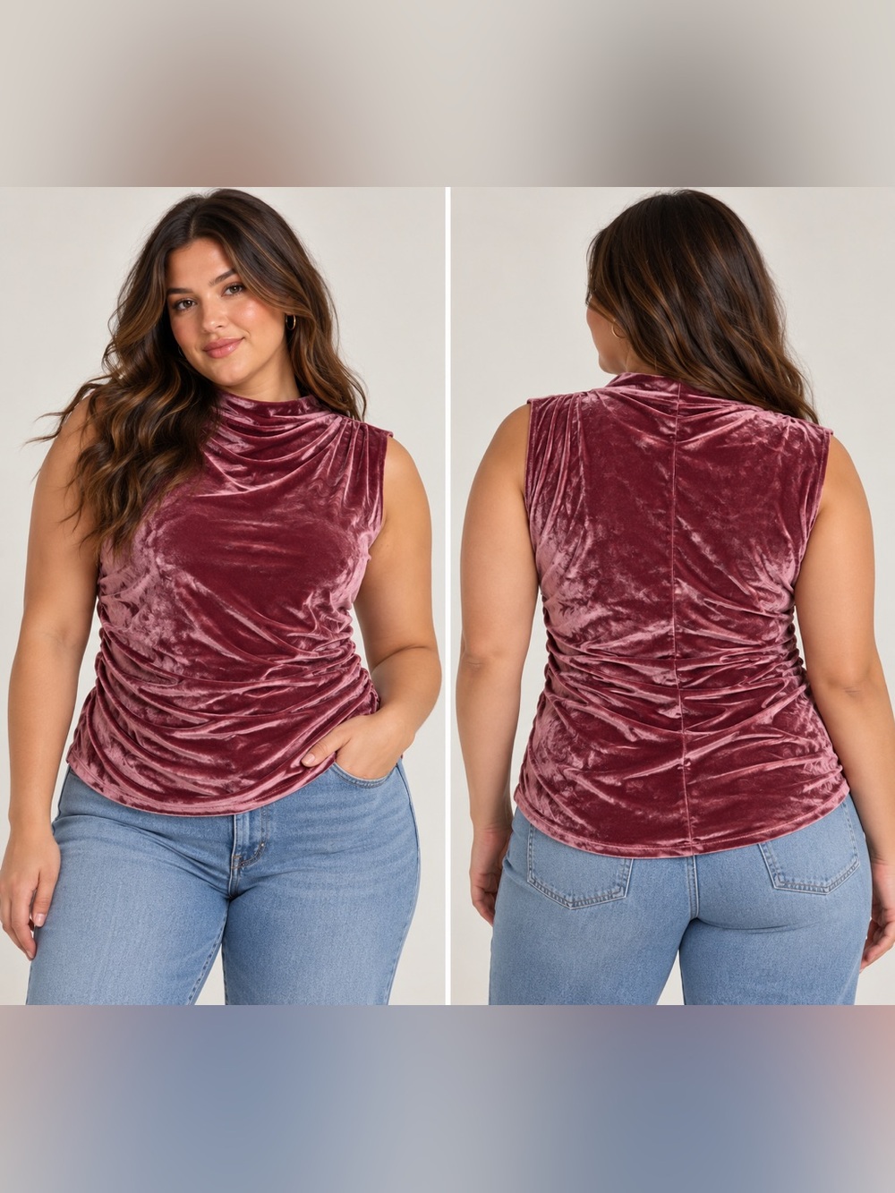 a new day Rose Velvet Sleeveless Mock Neck Top